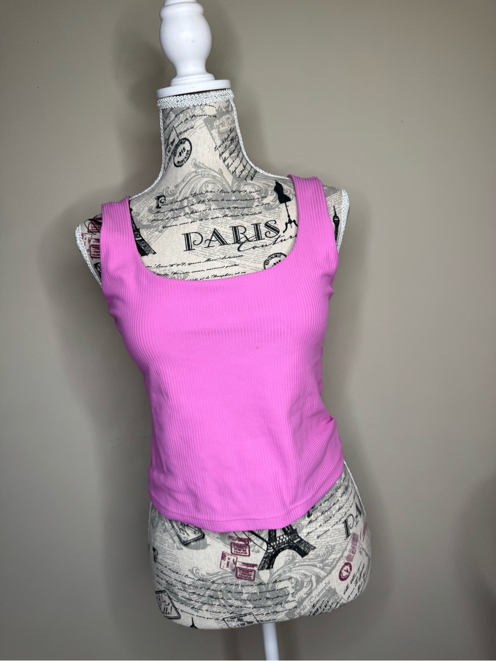 Fabletics Pink Ribbed Square-Neck Tank Top